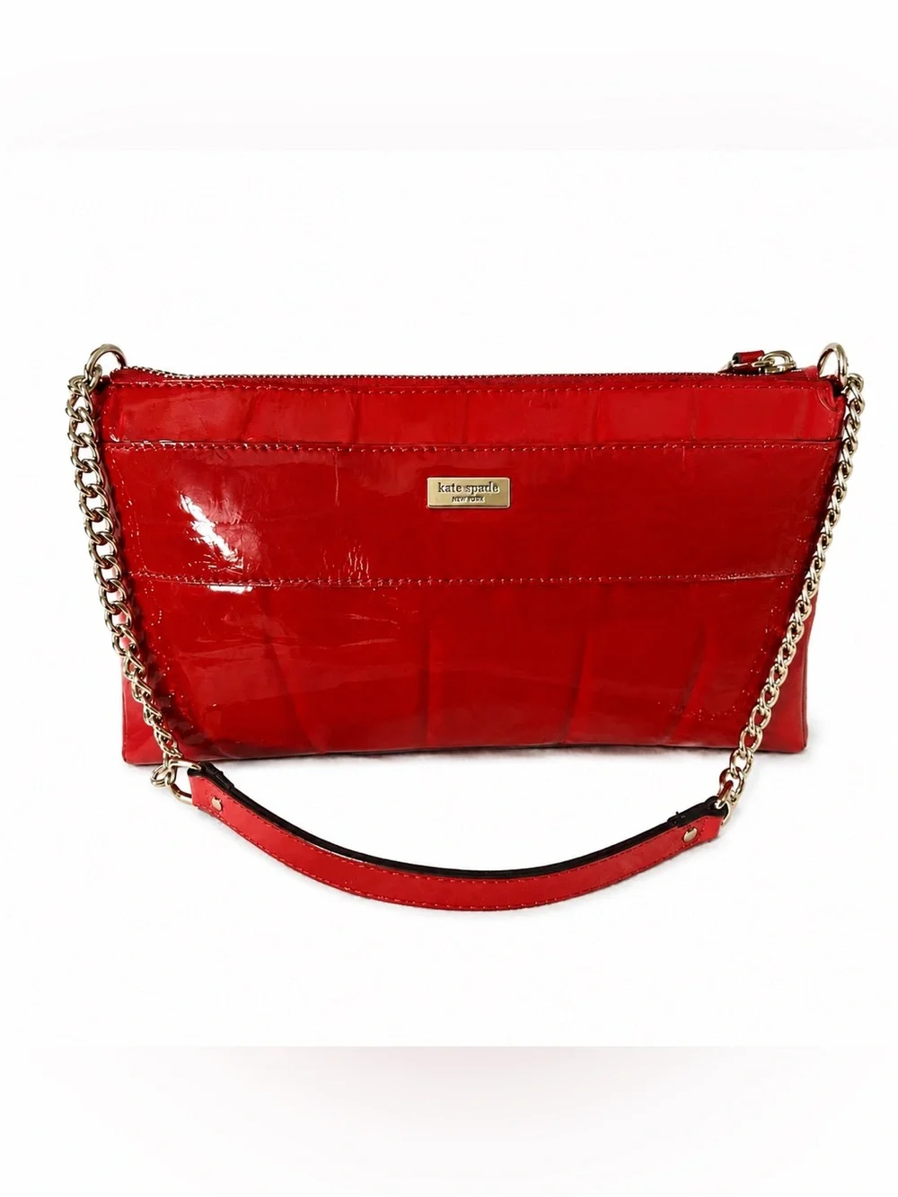 Kate Spade Knightsbridge Red Croc Patent Leather Bow Chain Shoulder Clutch